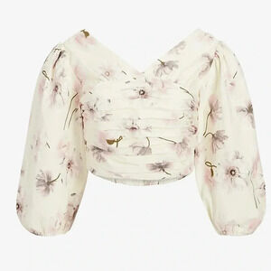 Express Floral Puff Sleeve Cropped Top NWT